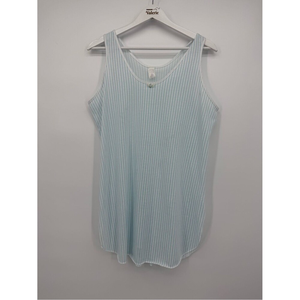 Petra Fashions Blue Pinstripe Mini Nightgown Dress Sleeveless Coastal Size Med - Picture 2 of 8